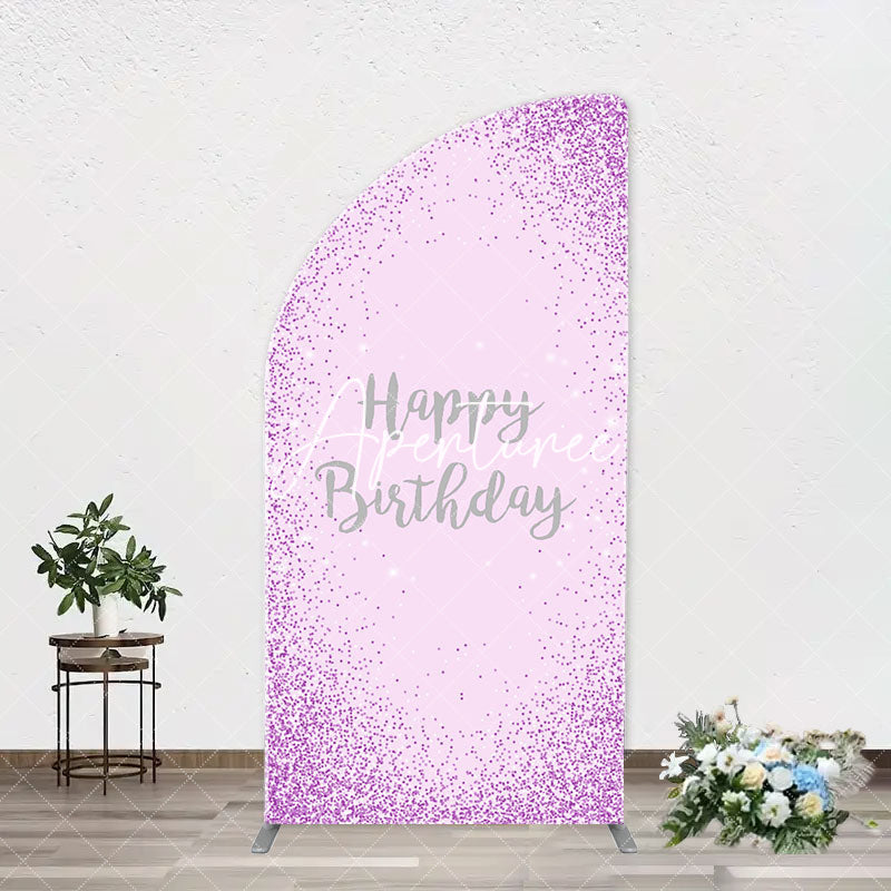 Aperturee - Simple Purple Sparkling Arch Happy Birthday Backdrop