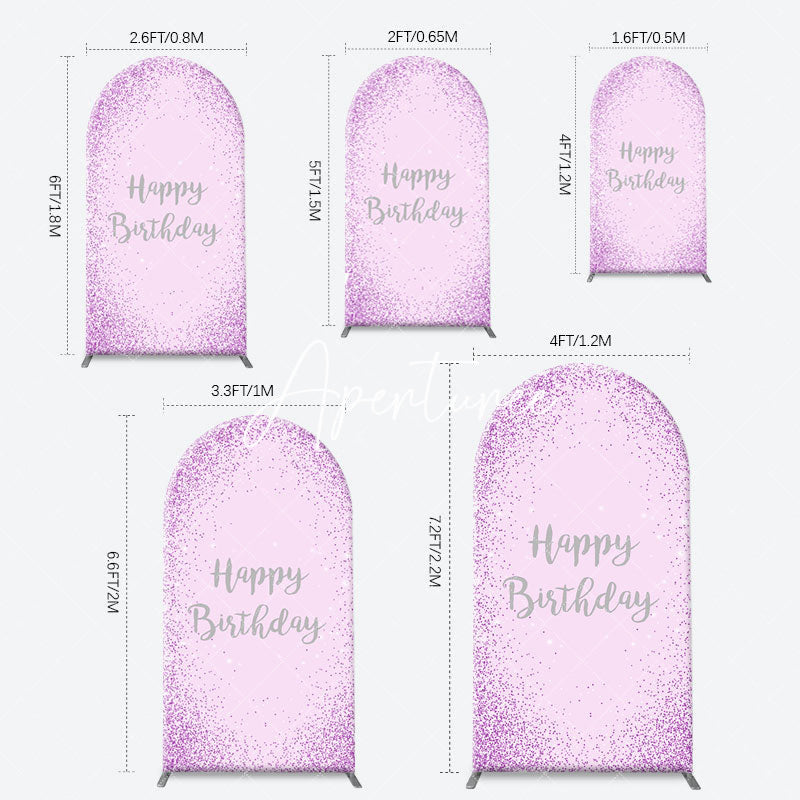 Aperturee - Simple Purple Sparkling Arch Happy Birthday Backdrop