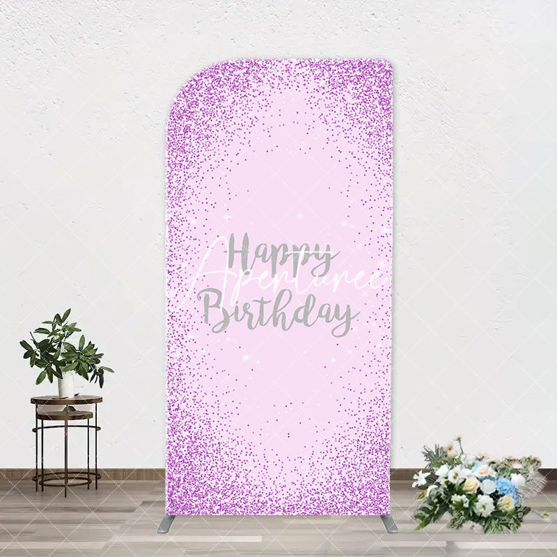 Aperturee - Simple Purple Sparkling Arch Happy Birthday Backdrop