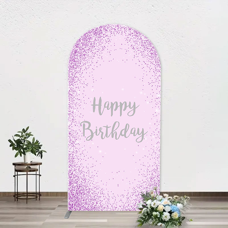 Aperturee - Simple Purple Sparkling Arch Happy Birthday Backdrop