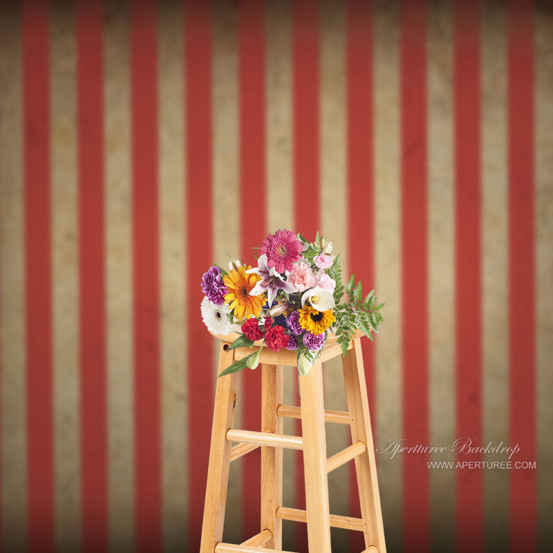 Aperturee - Simple Red Vertical Stripes Theme Party Backdrop