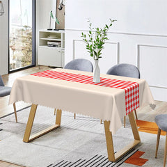 Aperturee - Simple Red White Plaid Beige Rectangle Tablecloth