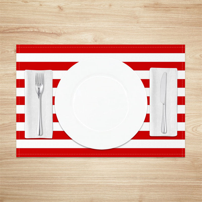 Aperturee - Simple Red White Stripe Patterns Set Of 4 Placemats