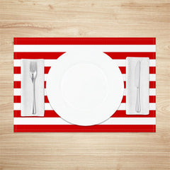 Aperturee - Simple Red White Stripe Patterns Set Of 4 Placemats