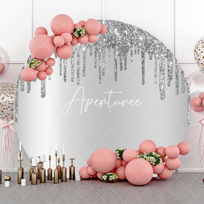 Aperturee - Simple Silver Glitter Bokeh Round Birthday Backdrop