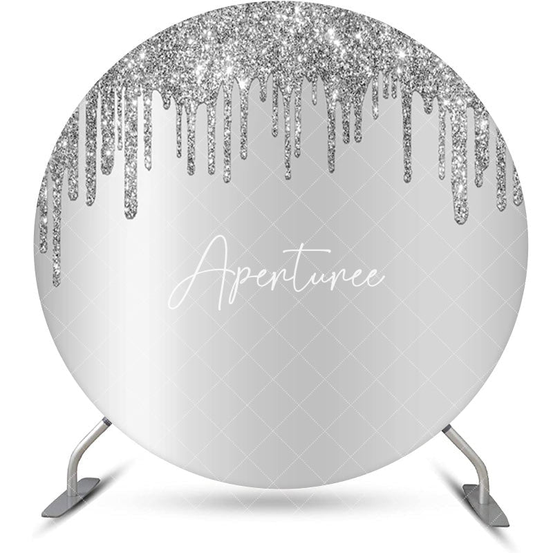 Aperturee - Simple Silver Glitter Bokeh Round Birthday Backdrop