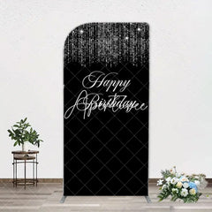 Aperturee - Simple Silver Sparkling Black Arch Birthday Backdrop