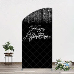 Aperturee - Simple Silver Sparkling Black Arch Birthday Backdrop