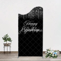 Aperturee - Simple Silver Sparkling Black Arch Birthday Backdrop