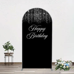 Aperturee - Simple Silver Sparkling Black Arch Birthday Backdrop