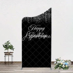 Aperturee - Simple Silver Sparkling Black Arch Birthday Backdrop