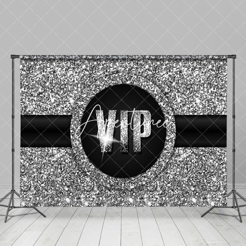 Aperturee - Simple Silver Sparkling Black Belt VIP Party Backdrop