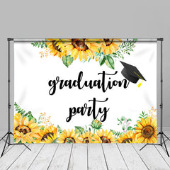 Aperturee - Simple Sunflowers White Grad Party Backdrop For Photo