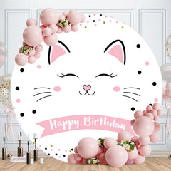 Aperturee - Simple Sweet White Cat Dots Round Birthday Backdrop