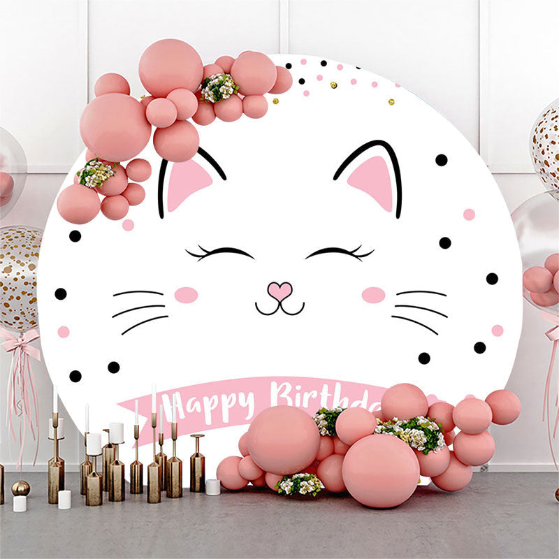 Aperturee - Simple Sweet White Cat Dots Round Birthday Backdrop