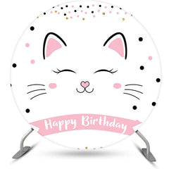 Aperturee - Simple Sweet White Cat Dots Round Birthday Backdrop