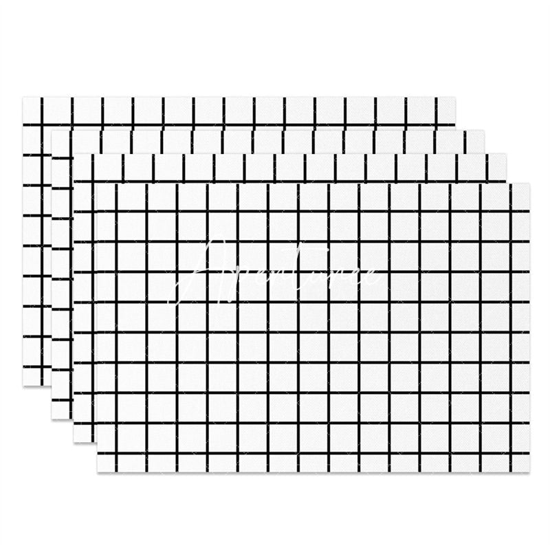 Aperturee - Simple White Black Plaid Modern Set Of 4 Placemats