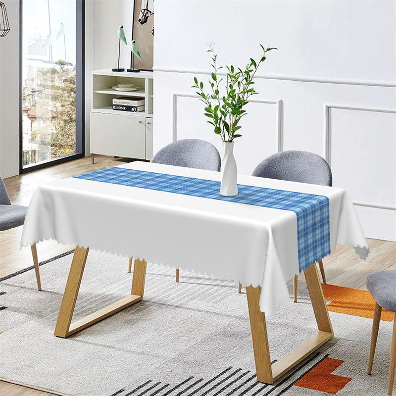 Aperturee - Simple White Blue Checkered Rectangle Tablecloth