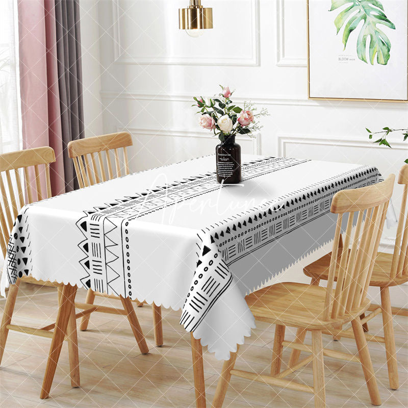 Aperturee - Simple White Geometric Lines Rectangle Tablecloth