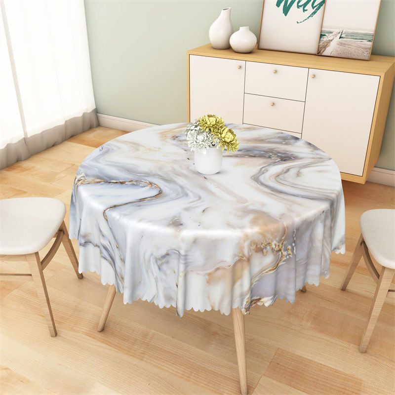 Aperturee - Simple White Marble Texture Pattern Round Tablecloth