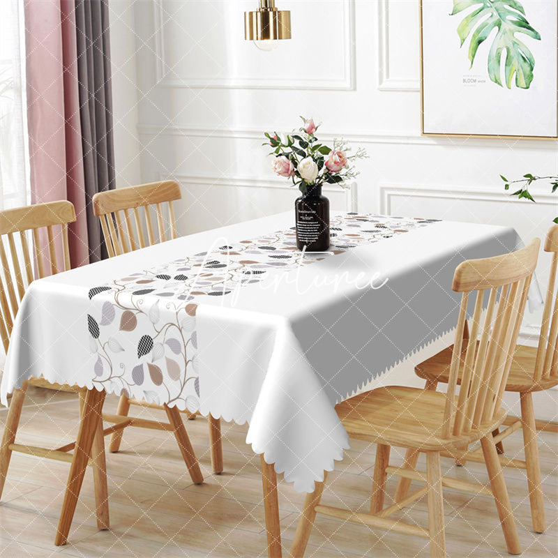 Aperturee - Simple White Plant Leaf Spring Rectangle Tablecloth