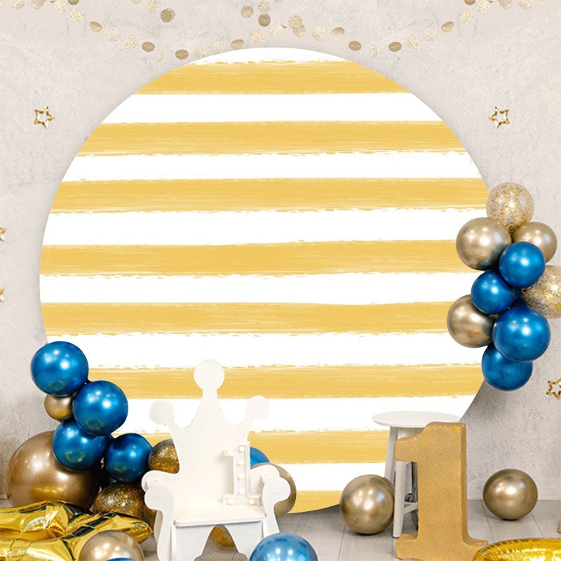 Aperturee - Simple Yellow And White Round Birthday Party Backdrop