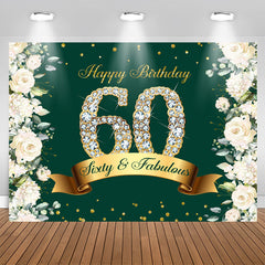 Aperturee - Sixty And Fabulous Floral Glitter Birthday Backdrop