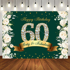 Aperturee - Sixty And Fabulous Floral Glitter Birthday Backdrop