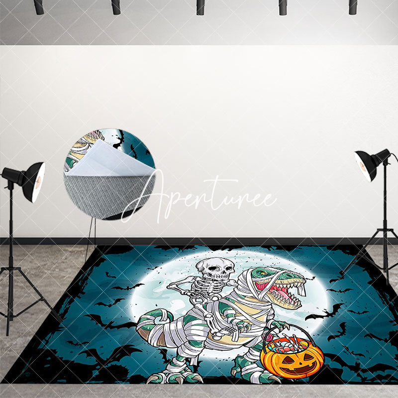 Aperturee - Skeleton Dinosaur Halloween Fabric Floor Backdrop