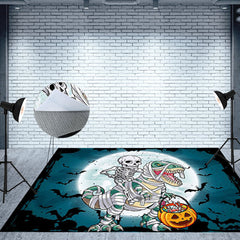 Aperturee - Skeleton Dinosaur Halloween Fabric Floor Backdrop