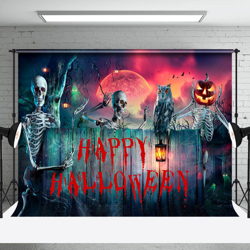 Aperturee - Skeleton Eagle Horror Moon Happy Halloween Night Backdrop