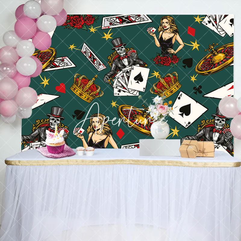 Aperturee - Skeleton In Suit Blonde Casino Birthday Backdrop