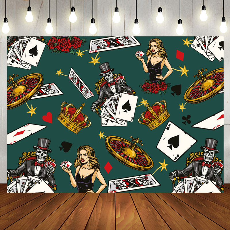 Aperturee - Skeleton In Suit Blonde Casino Birthday Backdrop