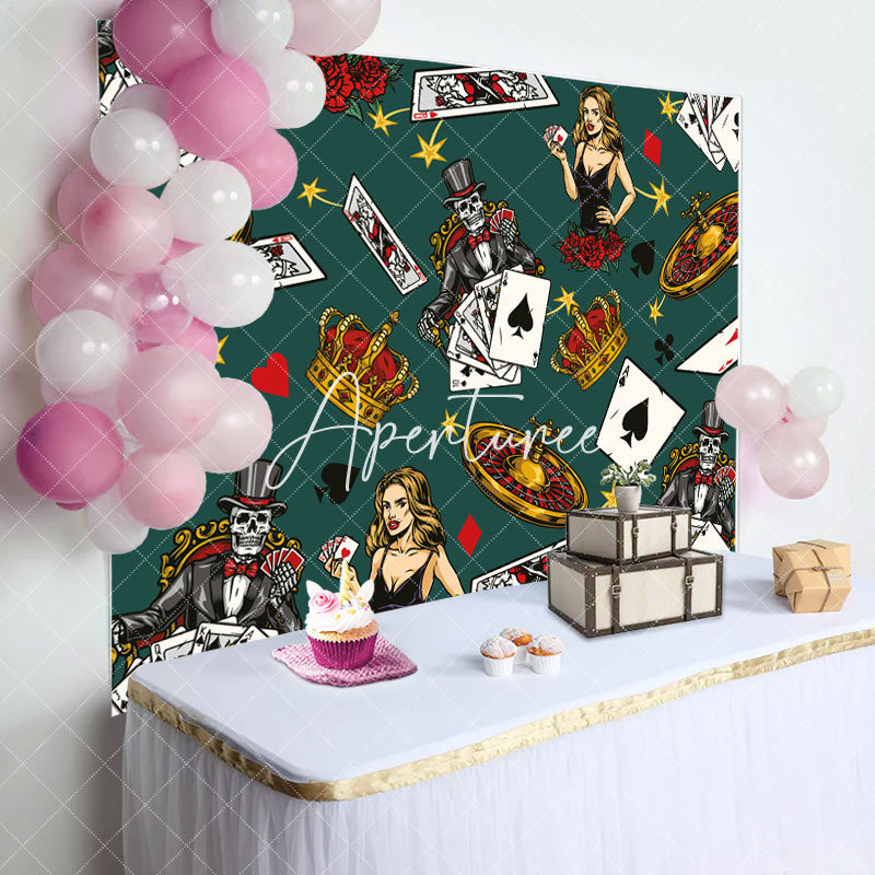 Aperturee - Skeleton In Suit Blonde Casino Birthday Backdrop