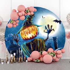 Aperturee - Skeleton Pumpkin Moon Night Round Halloween Backdrop