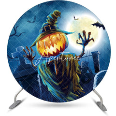 Aperturee - Skeleton Pumpkin Moon Night Round Halloween Backdrop