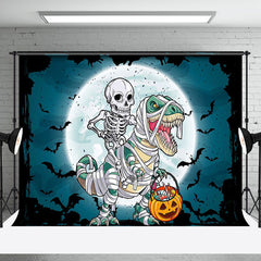 Aperturee - Skeleton Riding A Dinosaur Moon Halloween Backdrop