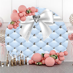 Aperturee Sky Blue And White Diamond Lovely Bow Round Backdrop