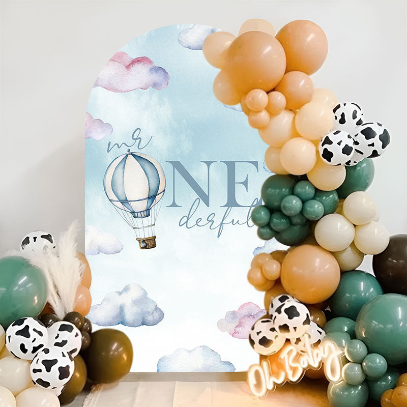 Aperturee - Sky Cloud Hot Air Balloon 1st Birthday Arch Backdrop