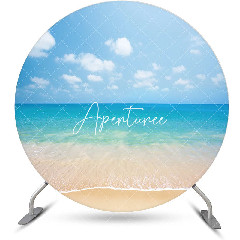 Aperturee - Sky Cloud Sandy Hawaii Beach Round Birthday Backdrop