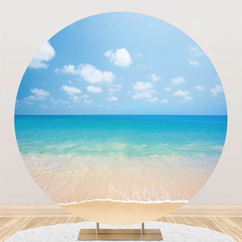 Aperturee - Sky Cloud Sandy Hawaii Beach Round Birthday Backdrop