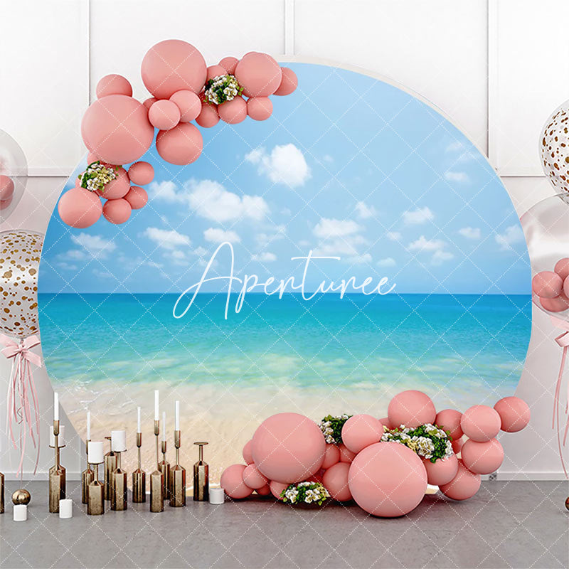 Aperturee - Sky Cloud Sandy Hawaii Beach Round Birthday Backdrop