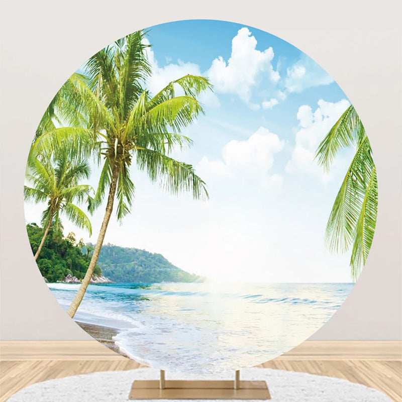 Aperturee - Sky Cloud Trees Hawaii Beach Round Birthday Backdrop