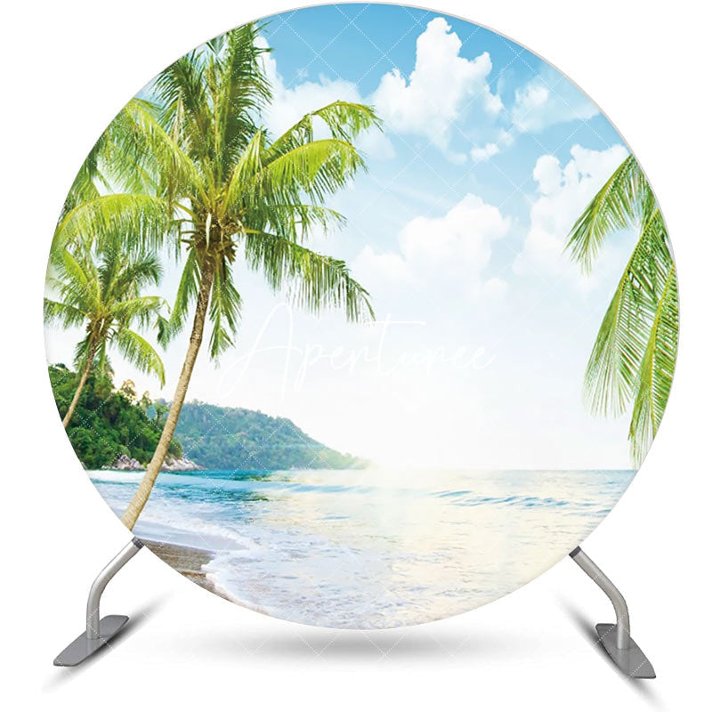 Aperturee - Sky Cloud Trees Hawaii Beach Round Birthday Backdrop