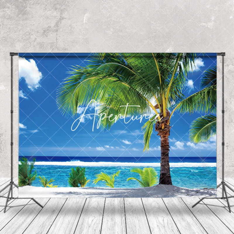 Aperturee - Sky Clouds Beach Palm Tree Summer Photo Backdrop