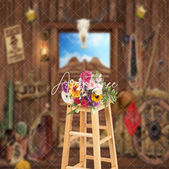 Aperturee - Sky Western Cowboy Wooden Door Retro Wall Backdrop