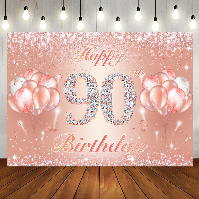 Aperturee - Slight Rose Gold Balloon Happy 90Th Birthday Backdrop