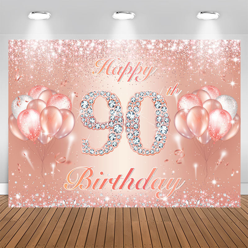 Aperturee - Slight Rose Gold Balloon Happy 90Th Birthday Backdrop