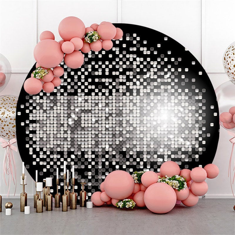 Aperturee Sliver And Black Bokeh Round Birthday Party Backdrop