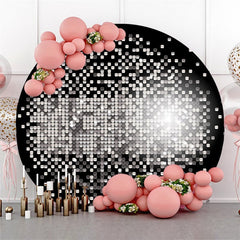 Aperturee Sliver And Black Bokeh Round Birthday Party Backdrop